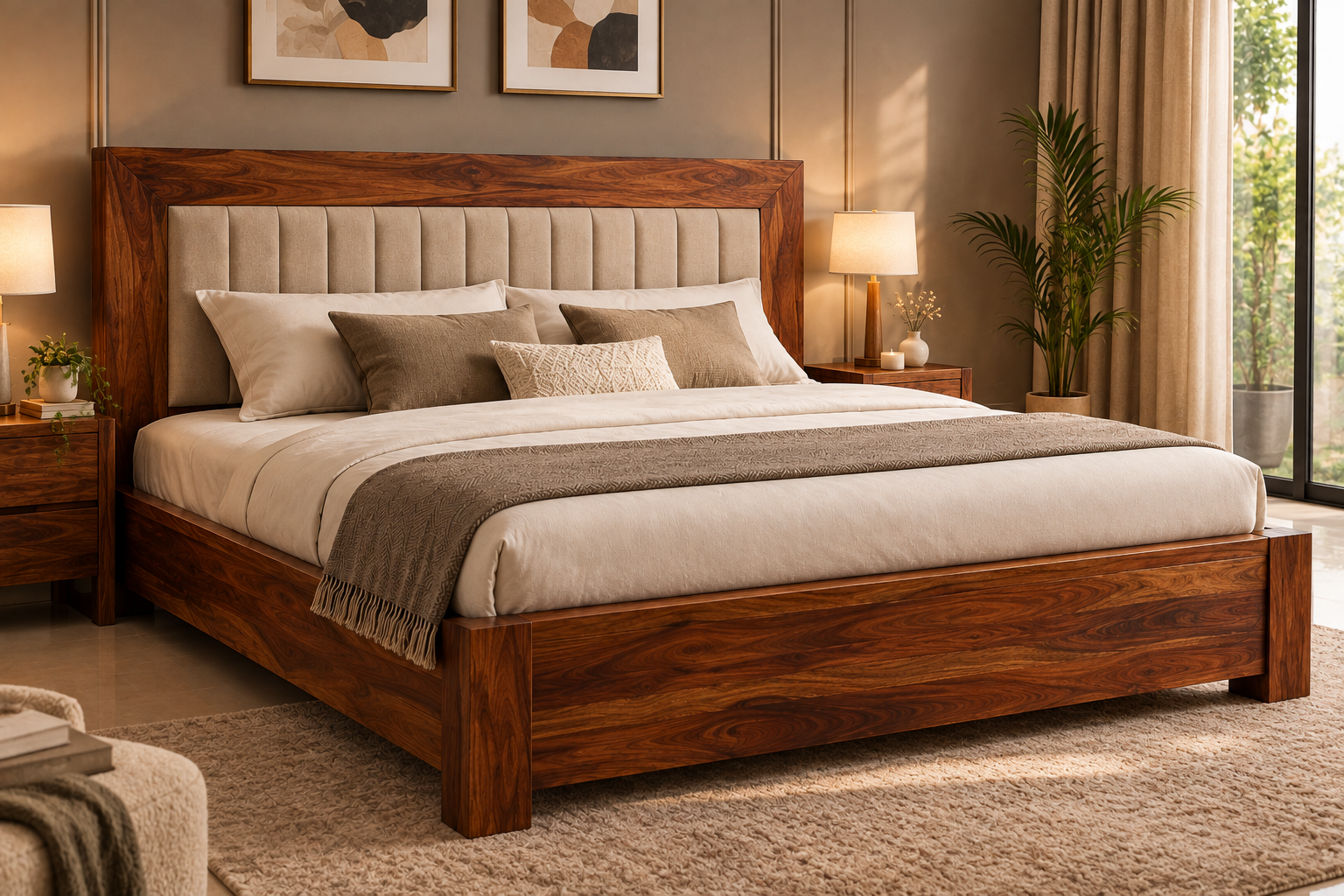 Classic Panel King Size Solid Wood Bed thumbnail 2
