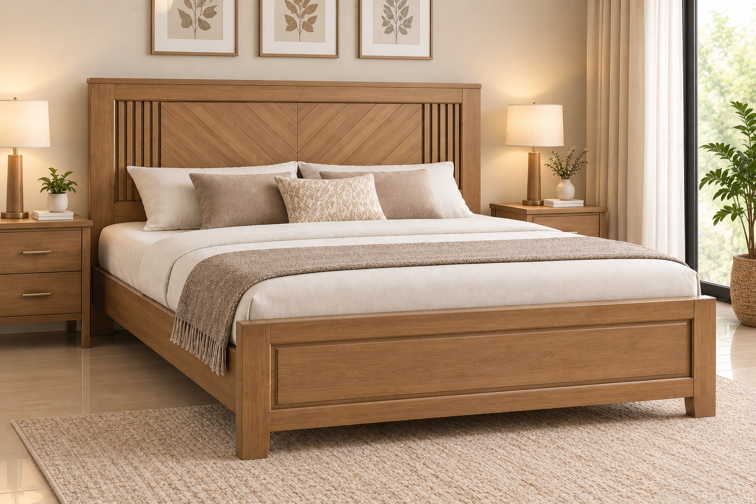 Classic Panel Queen Size Solid Wood Bed