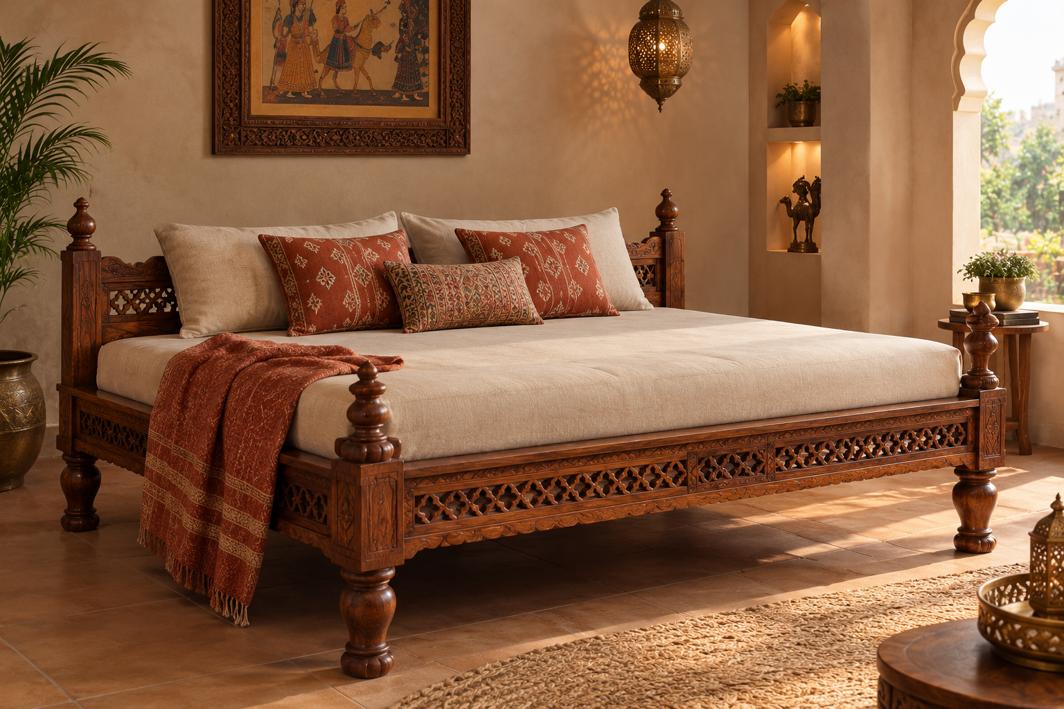 Rajasthani Takhat Solid Wood Bed